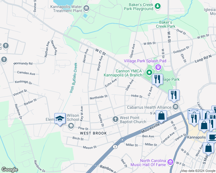 map of restaurants, bars, coffee shops, grocery stores, and more near 317 Echo Avenue in Kannapolis