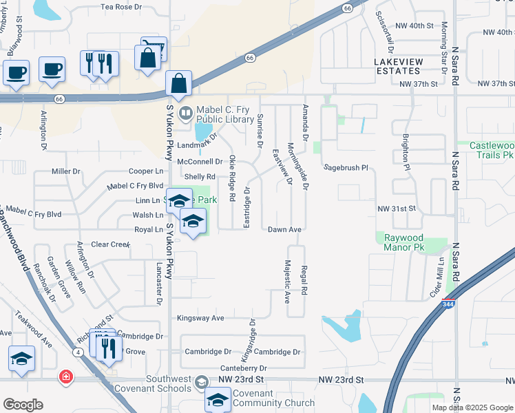 map of restaurants, bars, coffee shops, grocery stores, and more near 700 McConnell Drive in Yukon