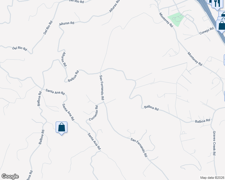 map of restaurants, bars, coffee shops, grocery stores, and more near 2555 San Fernando Road in Atascadero