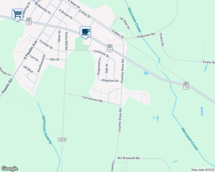 map of restaurants, bars, coffee shops, grocery stores, and more near 43 Wedgewood Lane in Selma