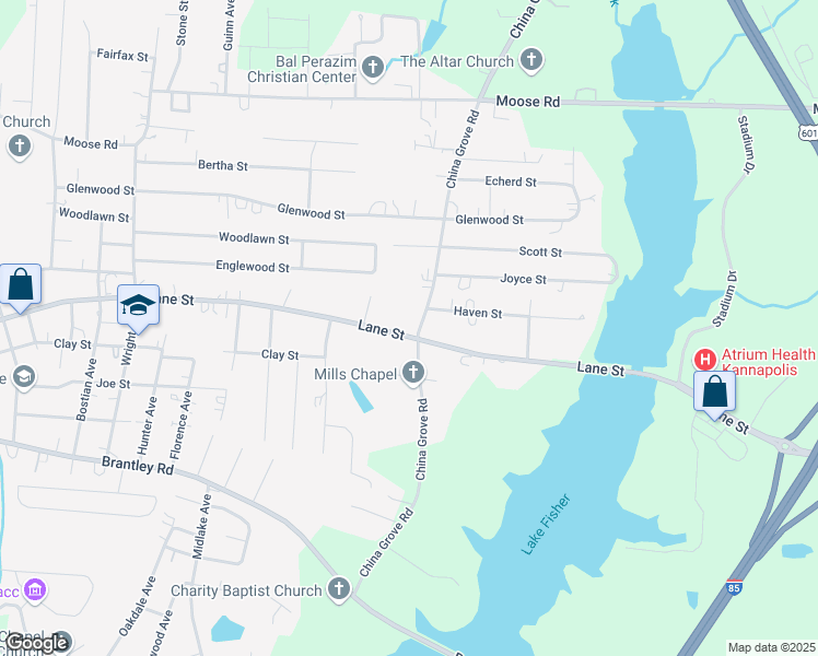 map of restaurants, bars, coffee shops, grocery stores, and more near 2427 Lane Street in Kannapolis