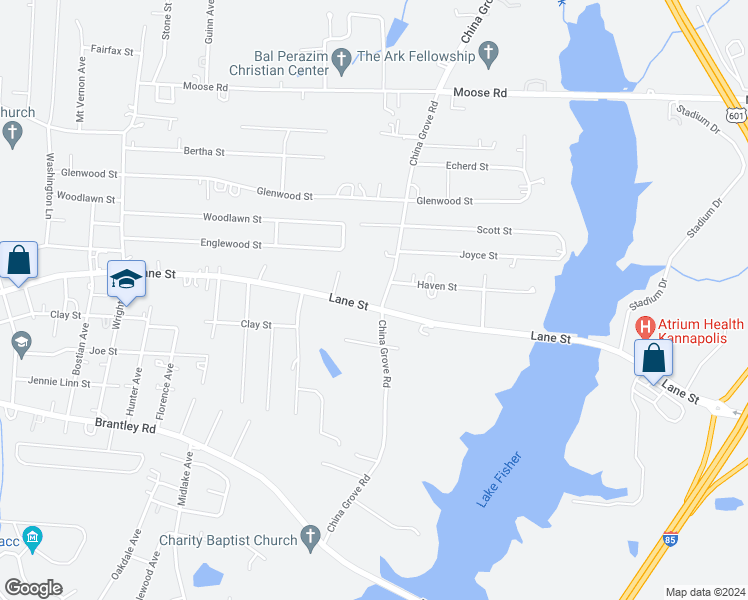 map of restaurants, bars, coffee shops, grocery stores, and more near 2428 Lane Street in Kannapolis