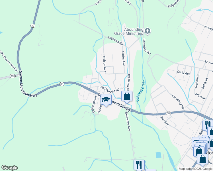 map of restaurants, bars, coffee shops, grocery stores, and more near 286 Old Pikeville Road in Dayton