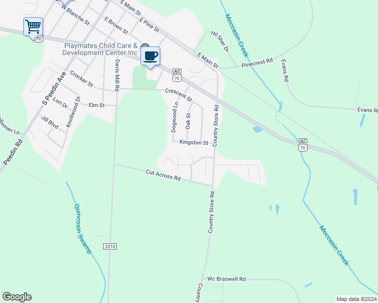 map of restaurants, bars, coffee shops, grocery stores, and more near 43 Wedgewood Lane in Selma