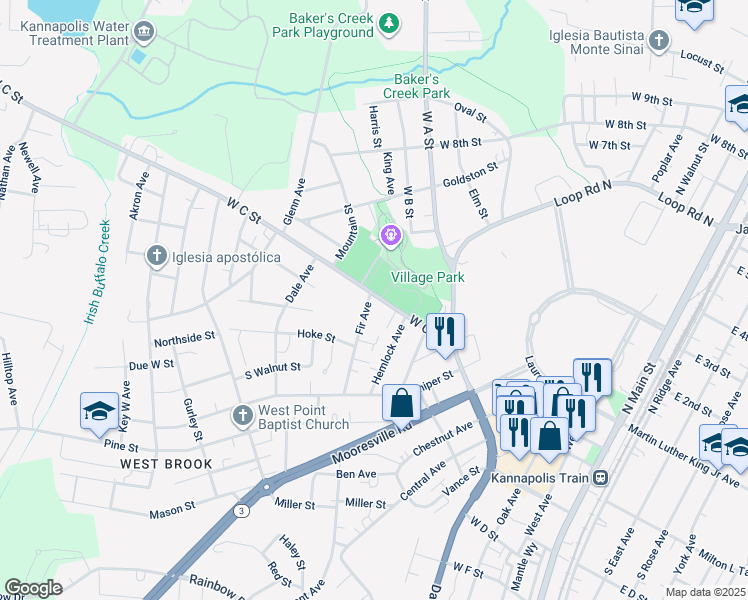 map of restaurants, bars, coffee shops, grocery stores, and more near 869 West C Street in Kannapolis