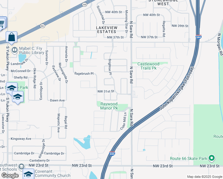 map of restaurants, bars, coffee shops, grocery stores, and more near 10705 Northwest 31st Street in Yukon