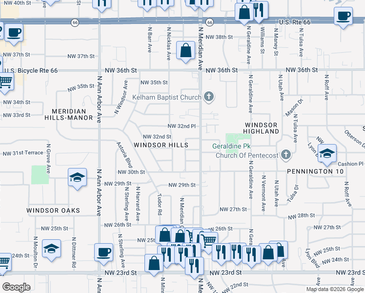 map of restaurants, bars, coffee shops, grocery stores, and more near 4508 Northwest 31st Street in Oklahoma City