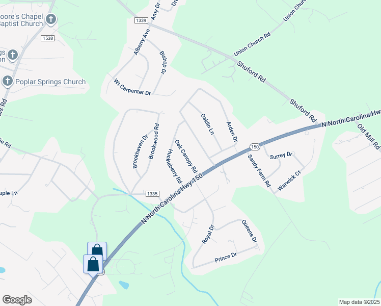 map of restaurants, bars, coffee shops, grocery stores, and more near 1326 Oak Canopy Road in Lincolnton