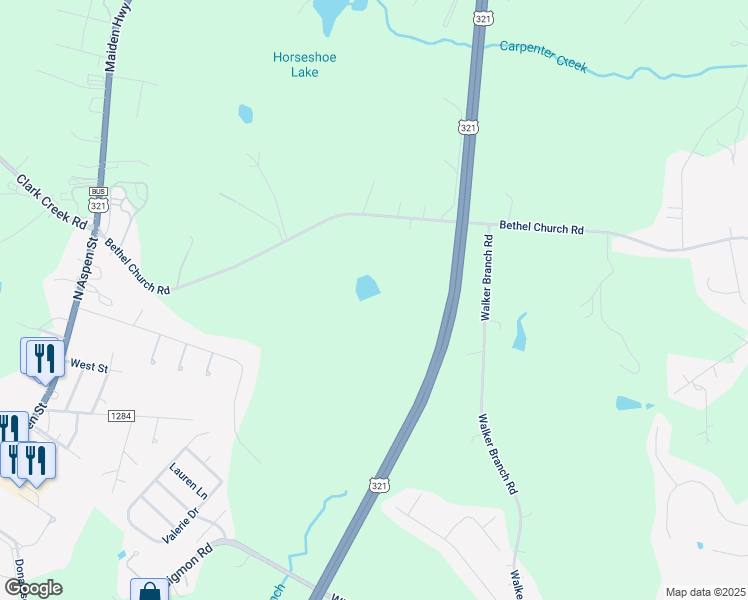 map of restaurants, bars, coffee shops, grocery stores, and more near 564 Bethel Church Road in Lincolnton