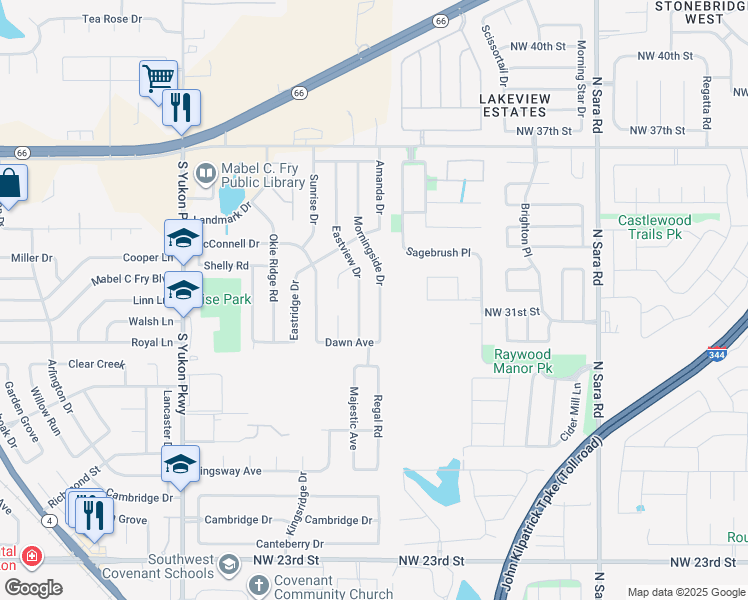 map of restaurants, bars, coffee shops, grocery stores, and more near 701 Morningside Drive in Yukon