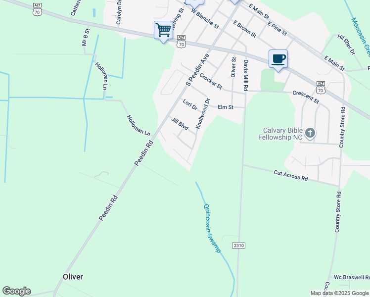 map of restaurants, bars, coffee shops, grocery stores, and more near 29 Terrys Way in Selma