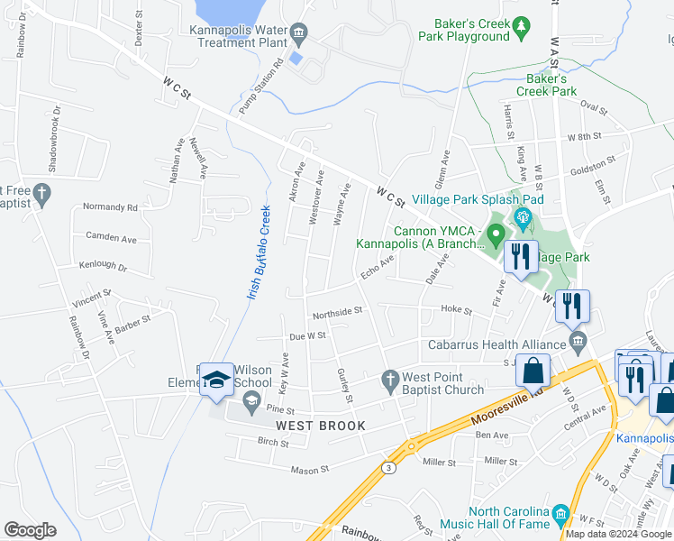 map of restaurants, bars, coffee shops, grocery stores, and more near 133 Wayne Avenue in Kannapolis