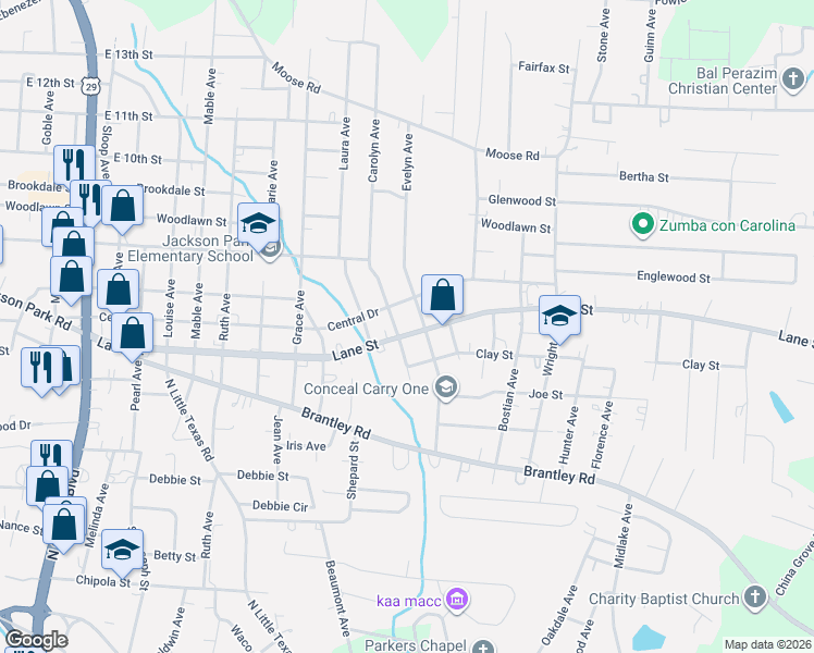map of restaurants, bars, coffee shops, grocery stores, and more near 526 Carolyn Avenue in Kannapolis