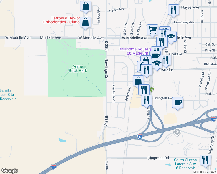 map of restaurants, bars, coffee shops, grocery stores, and more near 711 South 28th Street in Clinton