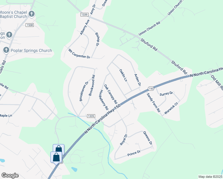 map of restaurants, bars, coffee shops, grocery stores, and more near 1326 Oak Canopy Road in Lincolnton