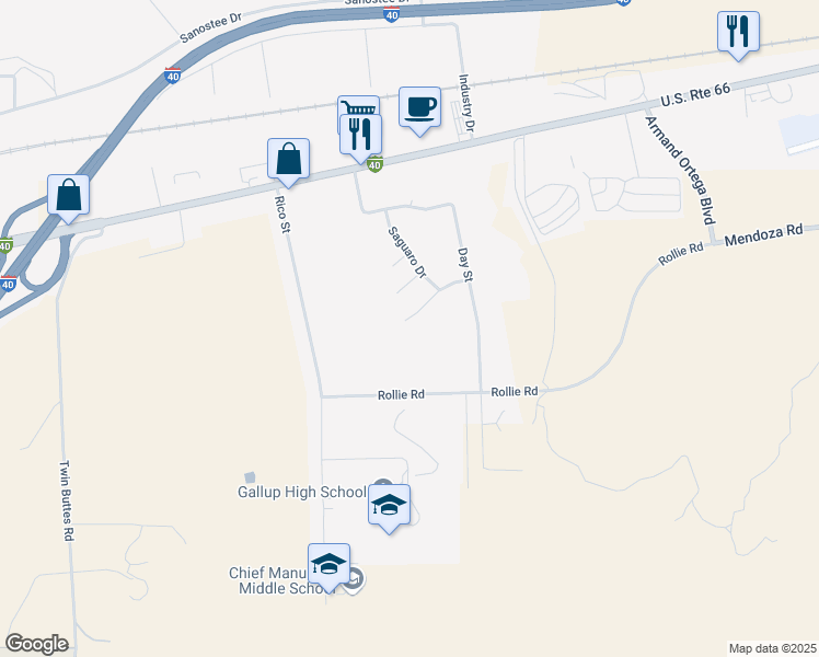 map of restaurants, bars, coffee shops, grocery stores, and more near 3067 Pueblo Court in Gallup