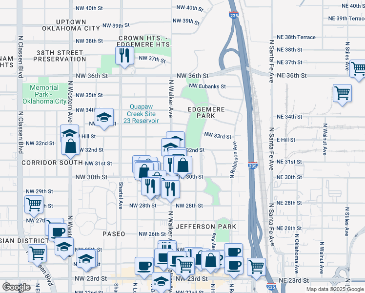 map of restaurants, bars, coffee shops, grocery stores, and more near 3212 North Hudson Avenue in Oklahoma City