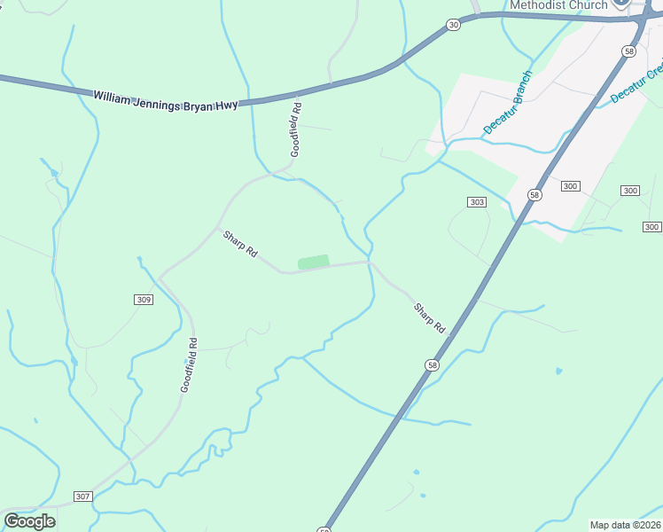 map of restaurants, bars, coffee shops, grocery stores, and more near Sharp Lane in Decatur