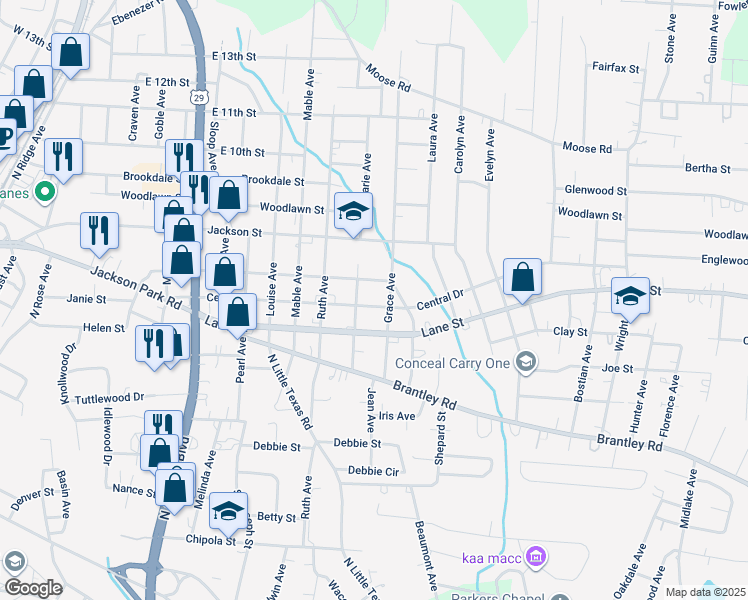 map of restaurants, bars, coffee shops, grocery stores, and more near 1410 Venus Street in Kannapolis