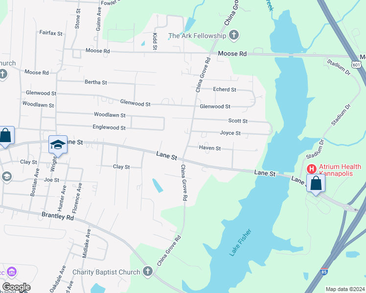 map of restaurants, bars, coffee shops, grocery stores, and more near 605 China Grove Road in Kannapolis