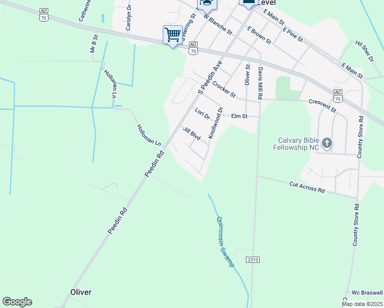 map of restaurants, bars, coffee shops, grocery stores, and more near 61 Terrys Way in Selma