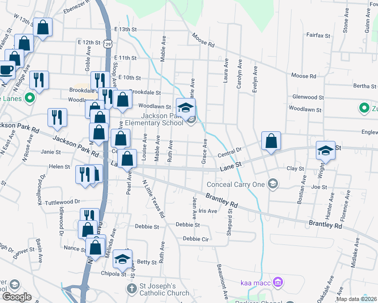 map of restaurants, bars, coffee shops, grocery stores, and more near 635 Marie Avenue in Kannapolis