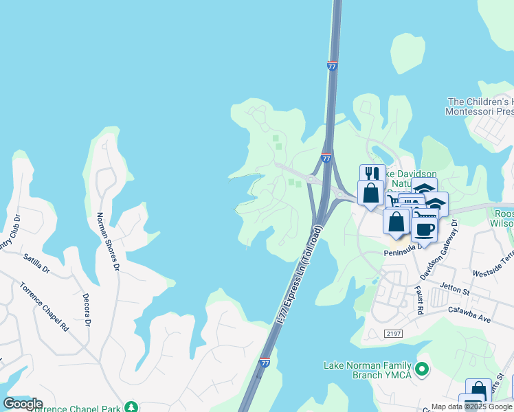 map of restaurants, bars, coffee shops, grocery stores, and more near 863 Southwest Drive in Davidson