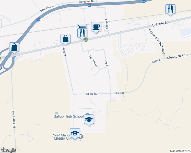 map of restaurants, bars, coffee shops, grocery stores, and more near 3063 Pueblo Court in Gallup