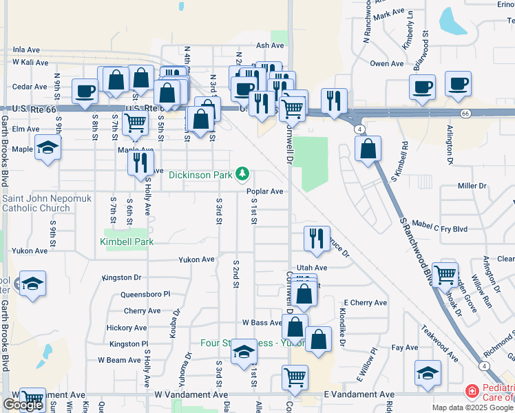 map of restaurants, bars, coffee shops, grocery stores, and more near 115 Pine Avenue in Yukon