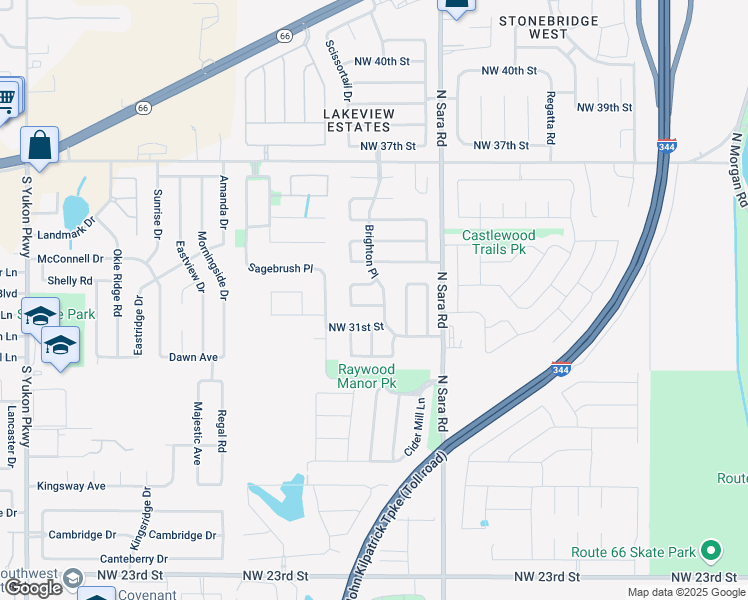 map of restaurants, bars, coffee shops, grocery stores, and more near 10705 Northwest 32nd Street in Yukon