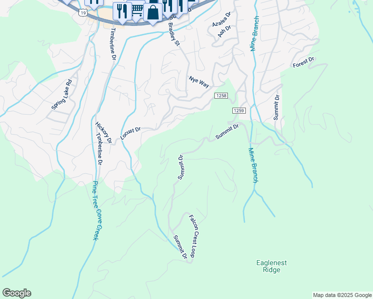 map of restaurants, bars, coffee shops, grocery stores, and more near 1712 Summit Drive in Maggie Valley