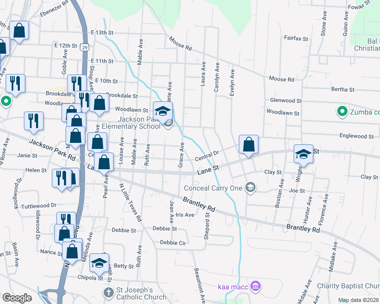 map of restaurants, bars, coffee shops, grocery stores, and more near 707 Laura Avenue in Kannapolis