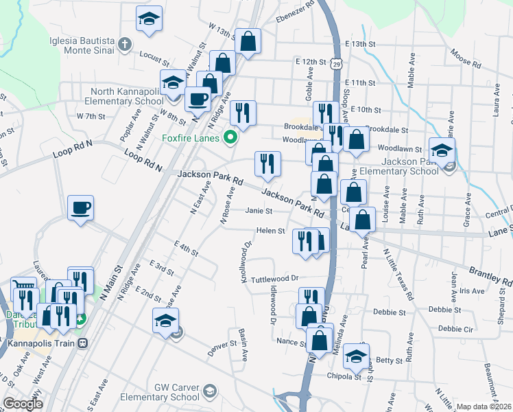 map of restaurants, bars, coffee shops, grocery stores, and more near 452 Jackson Park Road in Kannapolis
