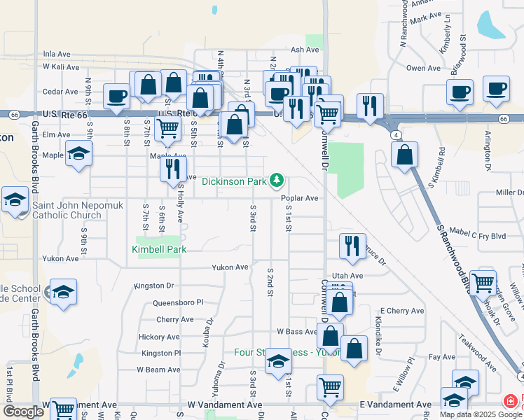 map of restaurants, bars, coffee shops, grocery stores, and more near 500 Evening Star Court in Yukon