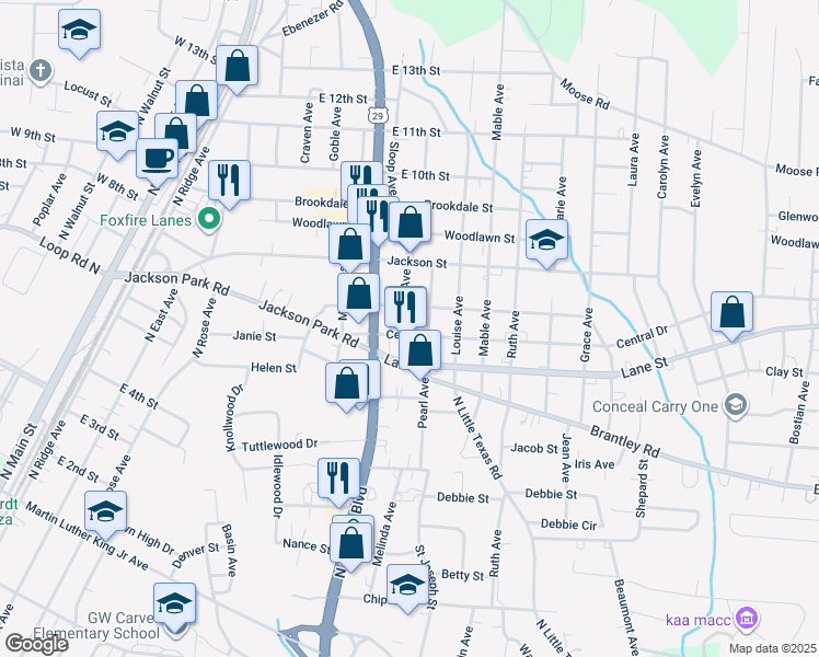 map of restaurants, bars, coffee shops, grocery stores, and more near 672 North Cannon Boulevard in Kannapolis