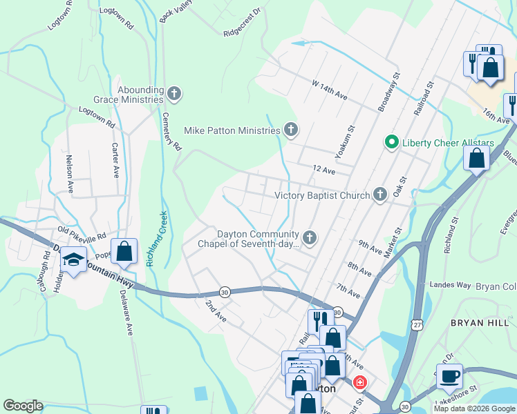 map of restaurants, bars, coffee shops, grocery stores, and more near 121 Carty Ave in Dayton