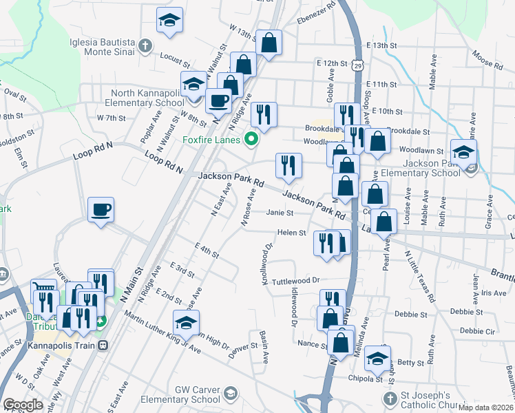 map of restaurants, bars, coffee shops, grocery stores, and more near 452 Jackson Park Road in Kannapolis