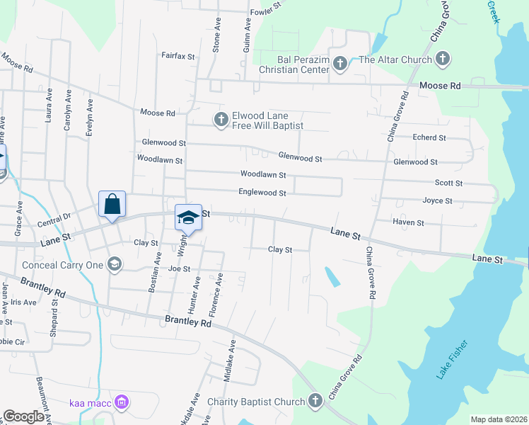map of restaurants, bars, coffee shops, grocery stores, and more near 2205 Lane Street in Kannapolis