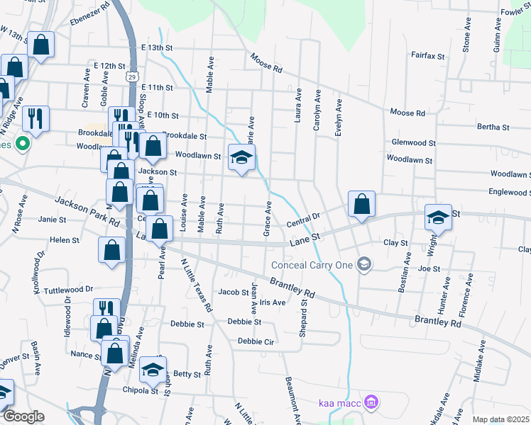 map of restaurants, bars, coffee shops, grocery stores, and more near 1410 Venus Street in Kannapolis