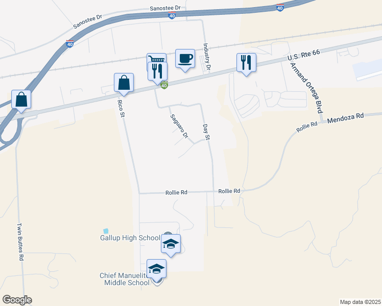 map of restaurants, bars, coffee shops, grocery stores, and more near 3056 Pueblo Court in Gallup
