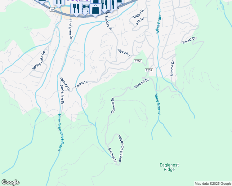 map of restaurants, bars, coffee shops, grocery stores, and more near 1712 Summit Drive in Maggie Valley