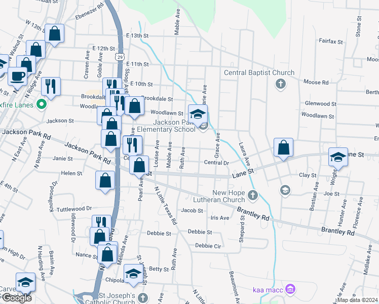 map of restaurants, bars, coffee shops, grocery stores, and more near 635 Marie Avenue in Kannapolis