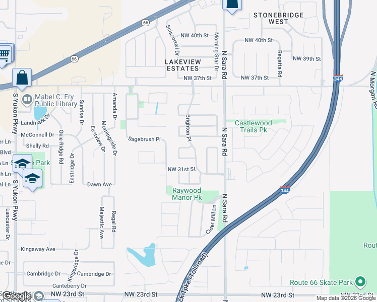 map of restaurants, bars, coffee shops, grocery stores, and more near 10704 Northwest 33rd Terrace in Yukon