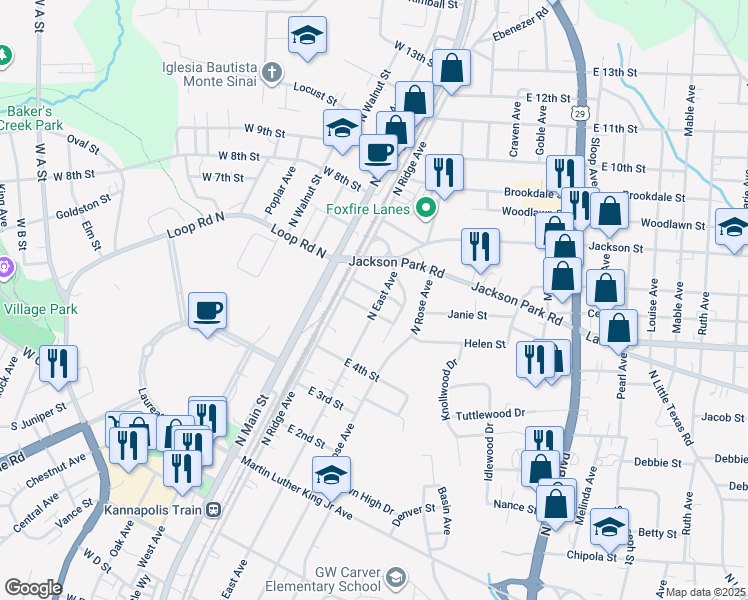 map of restaurants, bars, coffee shops, grocery stores, and more near 507 North East Avenue in Kannapolis