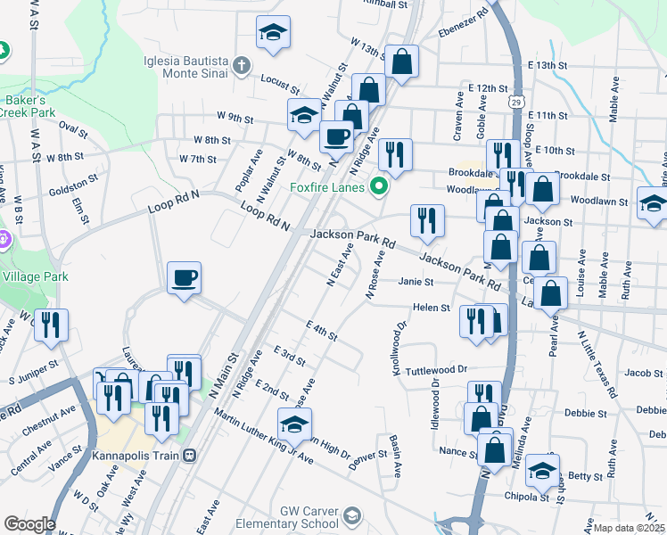map of restaurants, bars, coffee shops, grocery stores, and more near 507 North East Avenue in Kannapolis