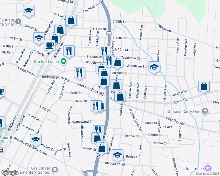 map of restaurants, bars, coffee shops, grocery stores, and more near 672 North Cannon Boulevard in Kannapolis
