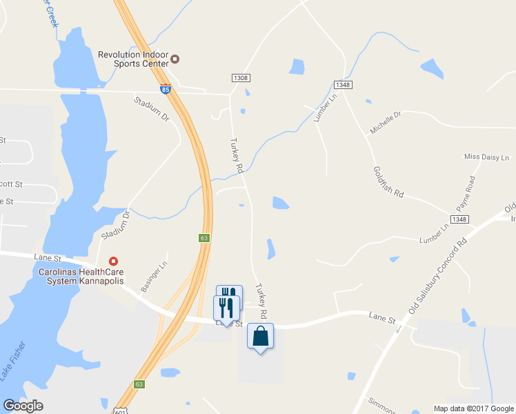 map of restaurants, bars, coffee shops, grocery stores, and more near 6287 Turkey Road in Kannapolis