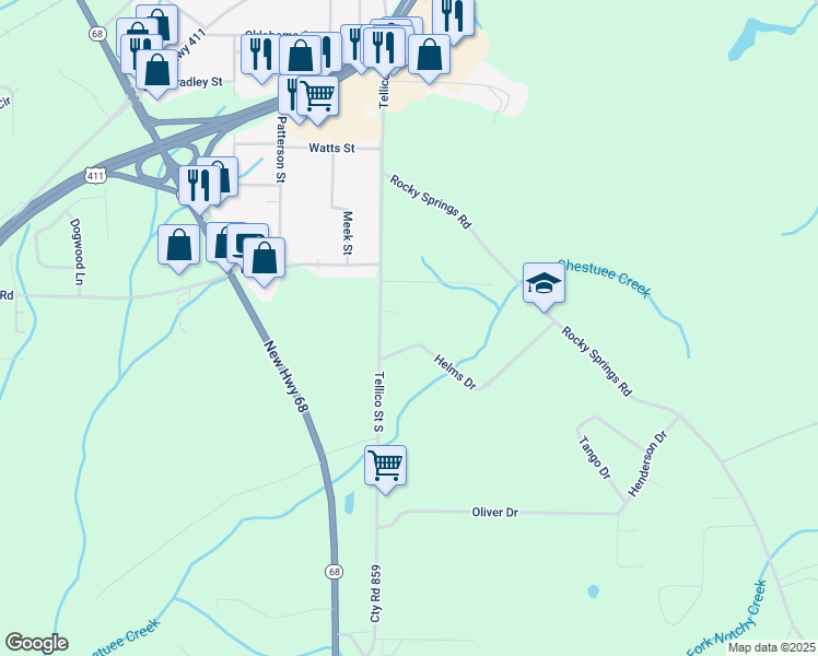 map of restaurants, bars, coffee shops, grocery stores, and more near 1117 Tellico Street South in Madisonville