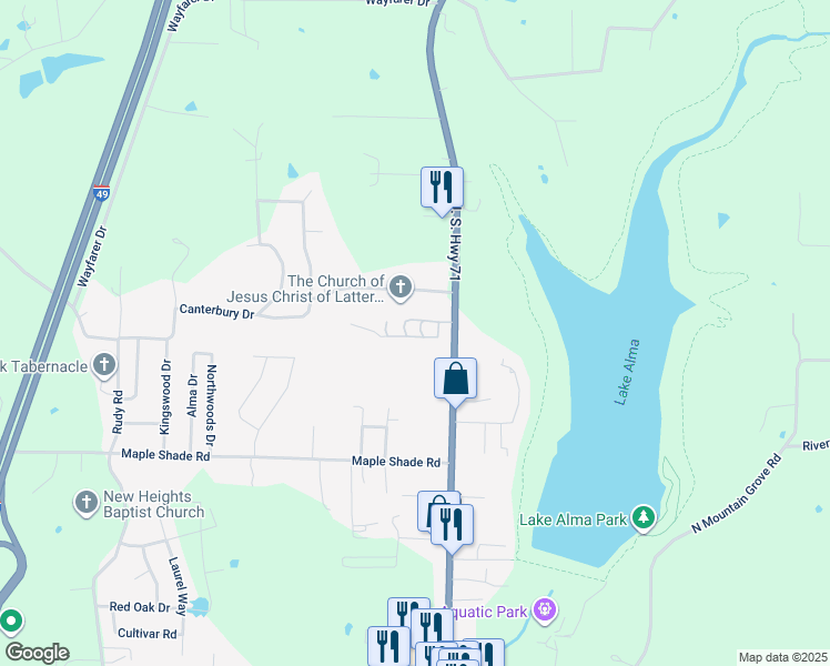 map of restaurants, bars, coffee shops, grocery stores, and more near 1603 U.S. 71 in Alma