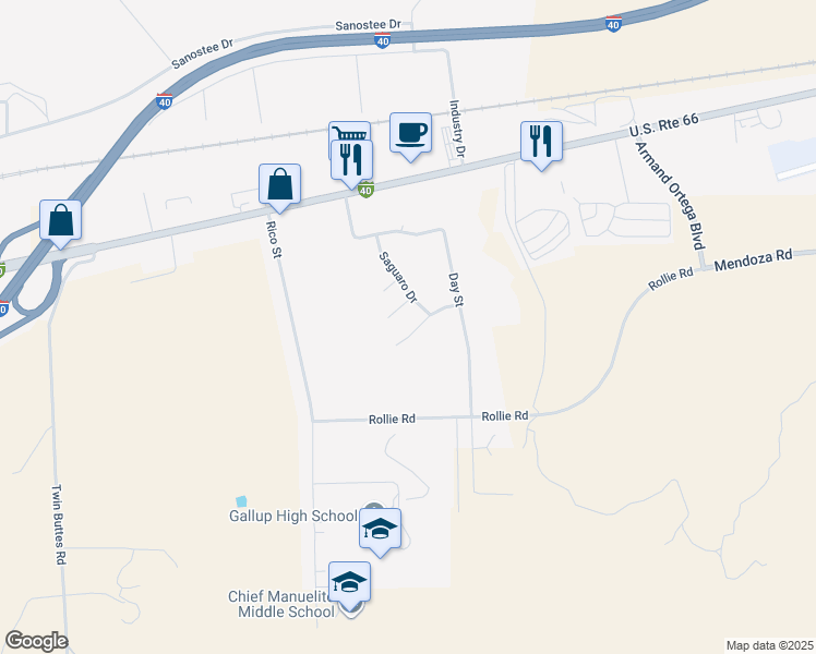 map of restaurants, bars, coffee shops, grocery stores, and more near 3056 Pueblo Court in Gallup